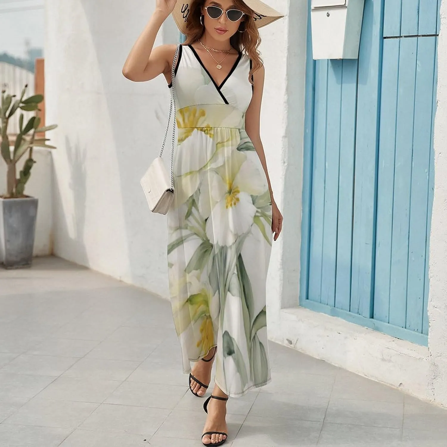 Casual Tank Dress V-Neck Sleeveless Adjustable Beach Dress