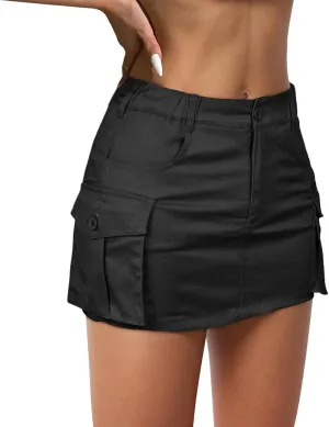 Century Star Womens Y2k Low Waist Mini Cargo Denim Skirt Button Bodycon with Pocket