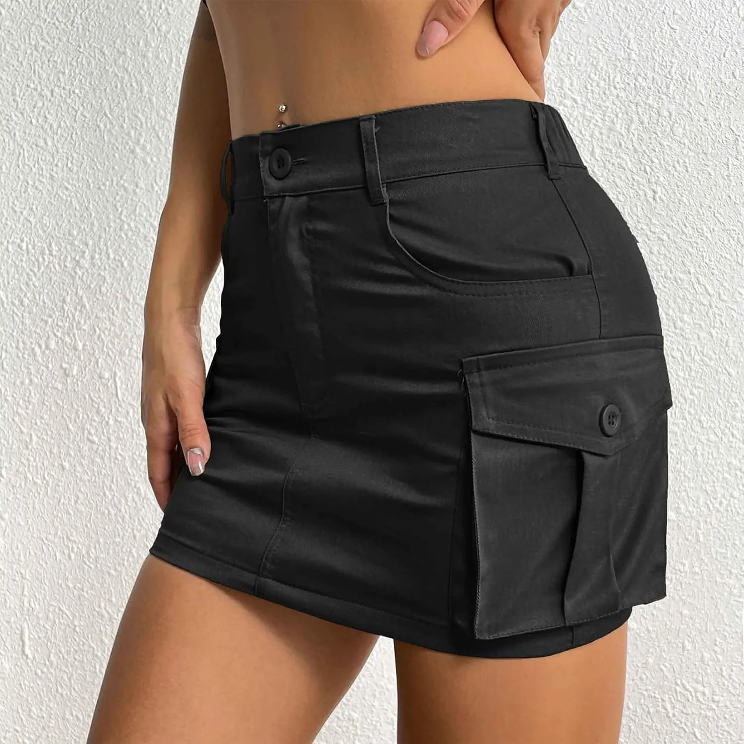 Century Star Womens Y2k Low Waist Mini Cargo Denim Skirt Button Bodycon with Pocket