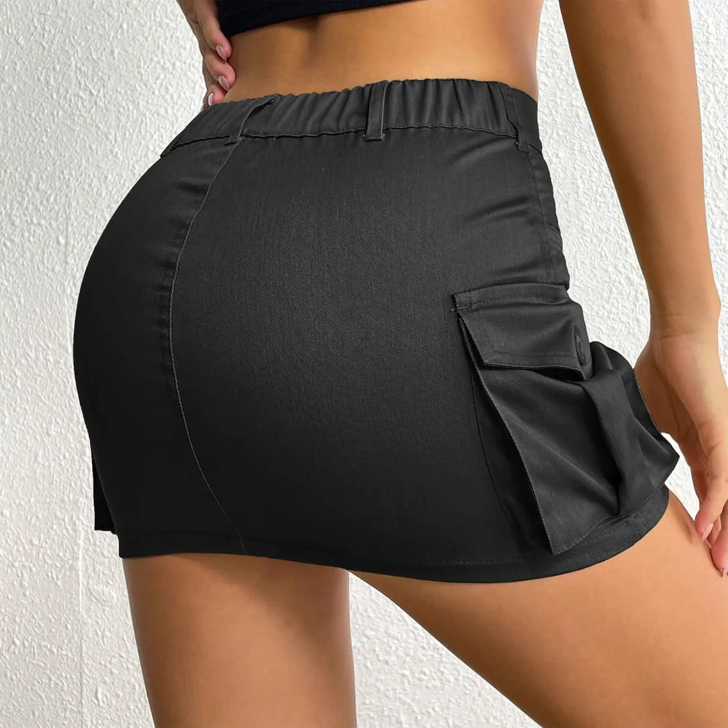Century Star Womens Y2k Low Waist Mini Cargo Denim Skirt Button Bodycon with Pocket