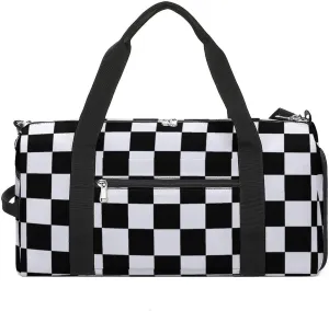 Checkerboard Black White Checkered Gym Sport Bag Small Travel Duffel Bags Reusable Tote with Shoe Compartment for Men Women