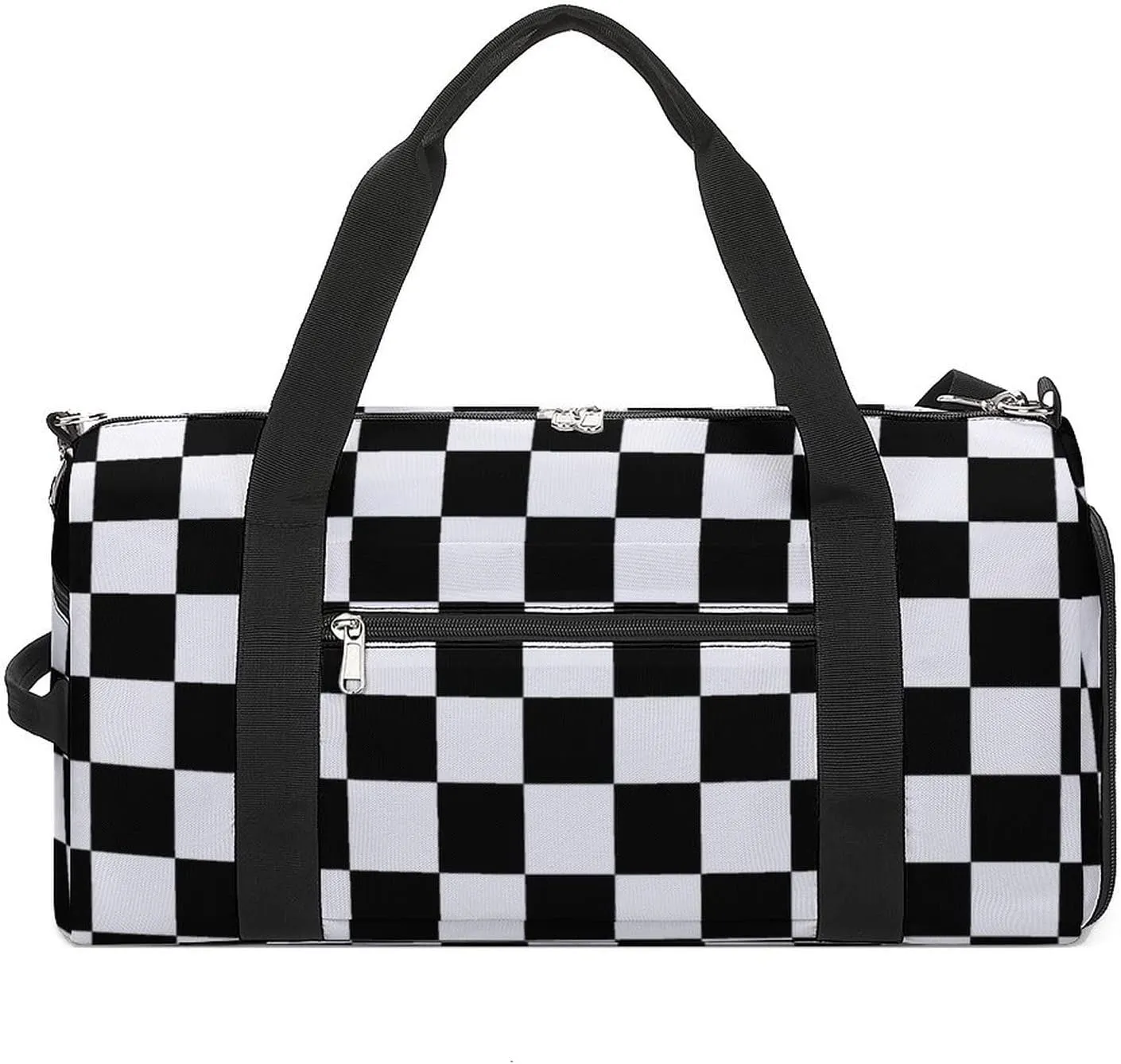 Checkerboard Black White Checkered Gym Sport Bag Small Travel Duffel Bags Reusable Tote with Shoe Compartment for Men Women