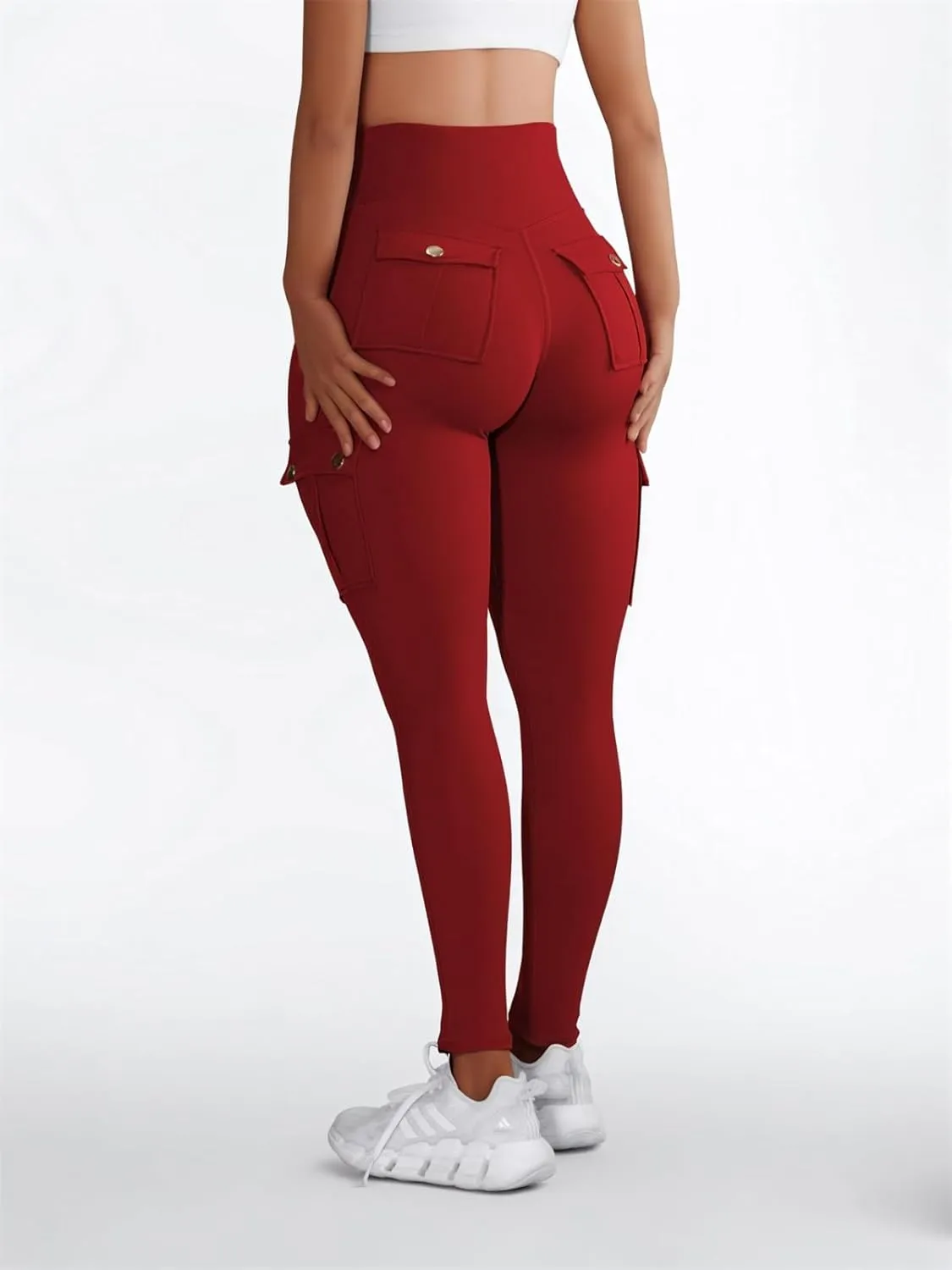 Chic-Me Pocket Design Butt Lifting Active Leggings, High Waist Tummy Control Running Yoga Pants, Workout Cargo Leggings for