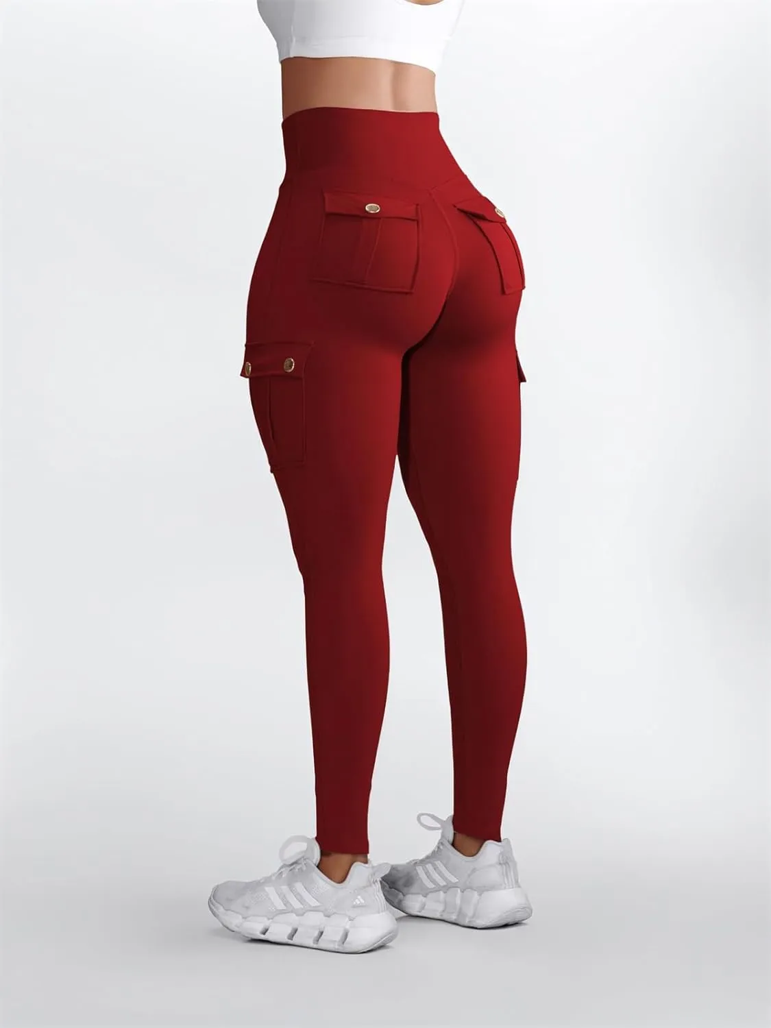 Chic-Me Pocket Design Butt Lifting Active Leggings, High Waist Tummy Control Running Yoga Pants, Workout Cargo Leggings for
