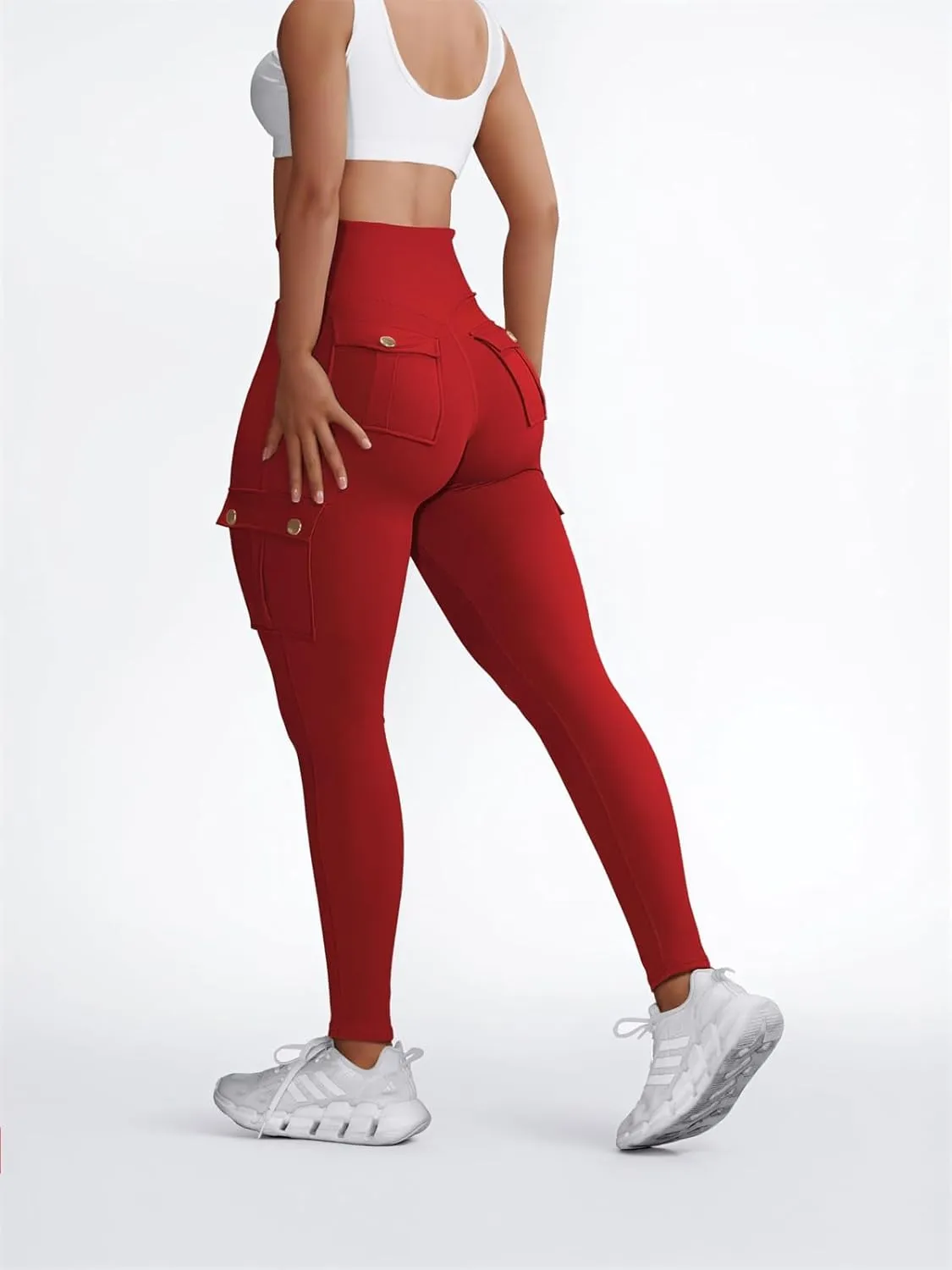 Chic-Me Pocket Design Butt Lifting Active Leggings, High Waist Tummy Control Running Yoga Pants, Workout Cargo Leggings for