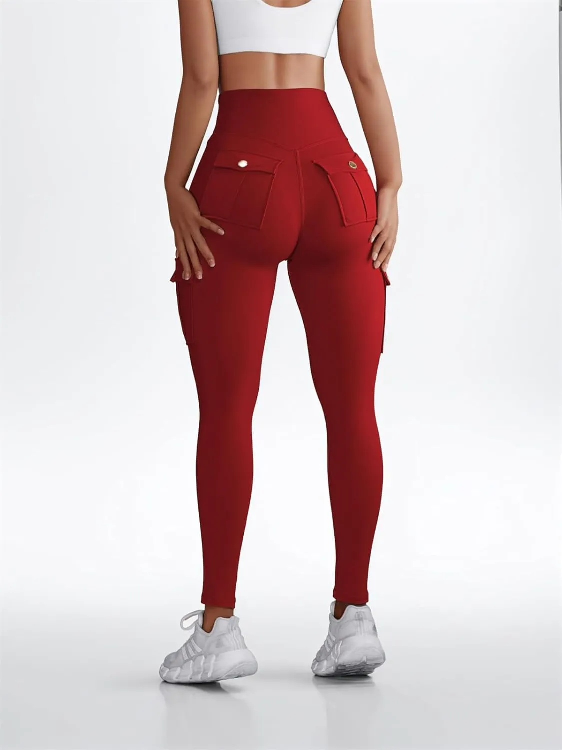 Chic-Me Pocket Design Butt Lifting Active Leggings, High Waist Tummy Control Running Yoga Pants, Workout Cargo Leggings for