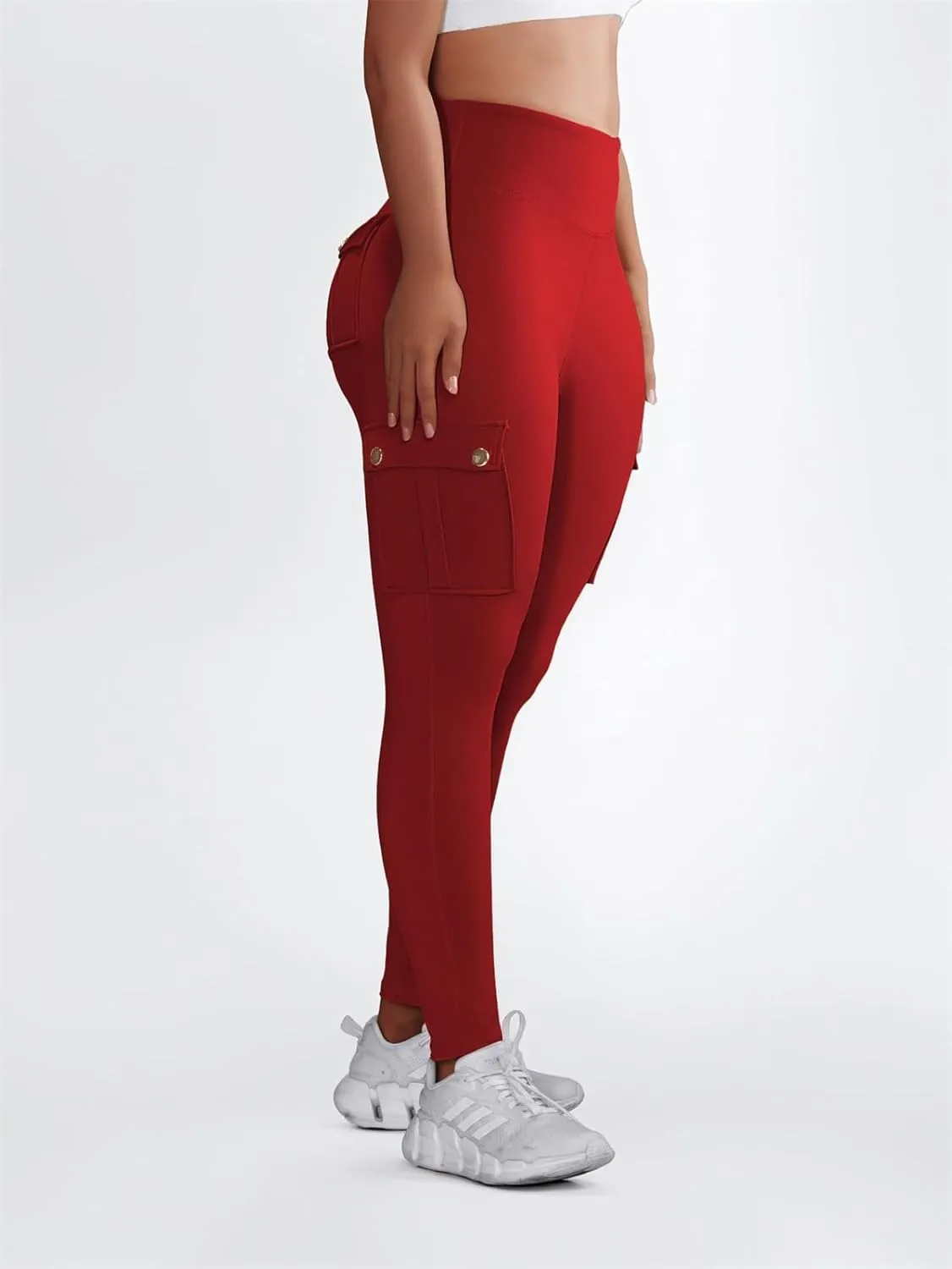 Chic-Me Pocket Design Butt Lifting Active Leggings, High Waist Tummy Control Running Yoga Pants, Workout Cargo Leggings for
