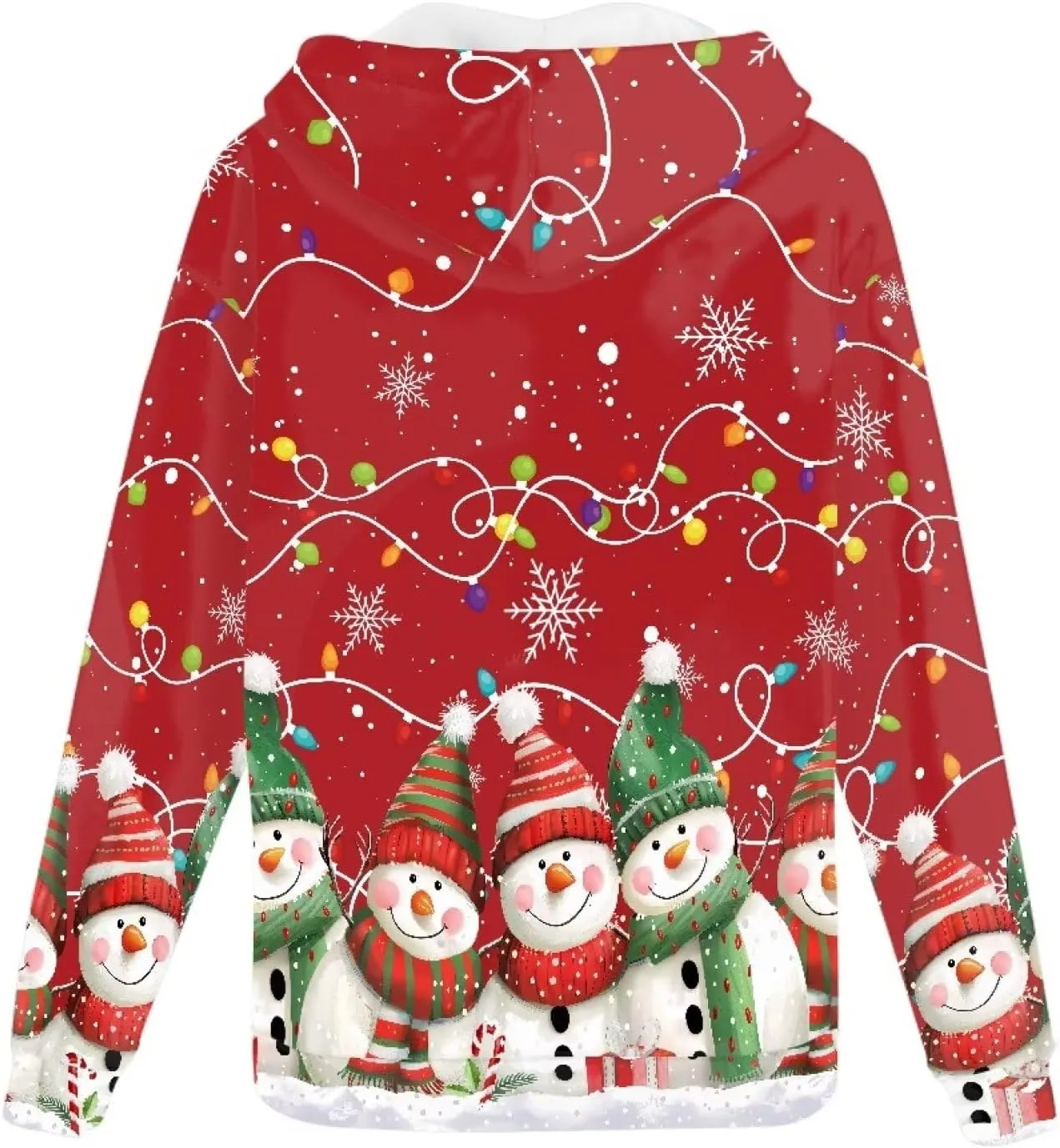 Christmas Men's Zip Up Hoodie Colourful Lights Christmas Snowman Casual Comfy Pullover Long Sleeve Sweatshirt