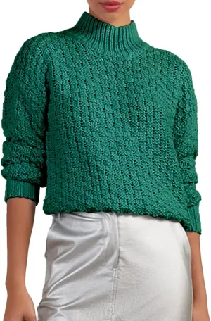 cordat Women's 2024 Fall Long Sleeve Turtleneck Sweater Tops Hollow Knit Soft Pullover Jumper