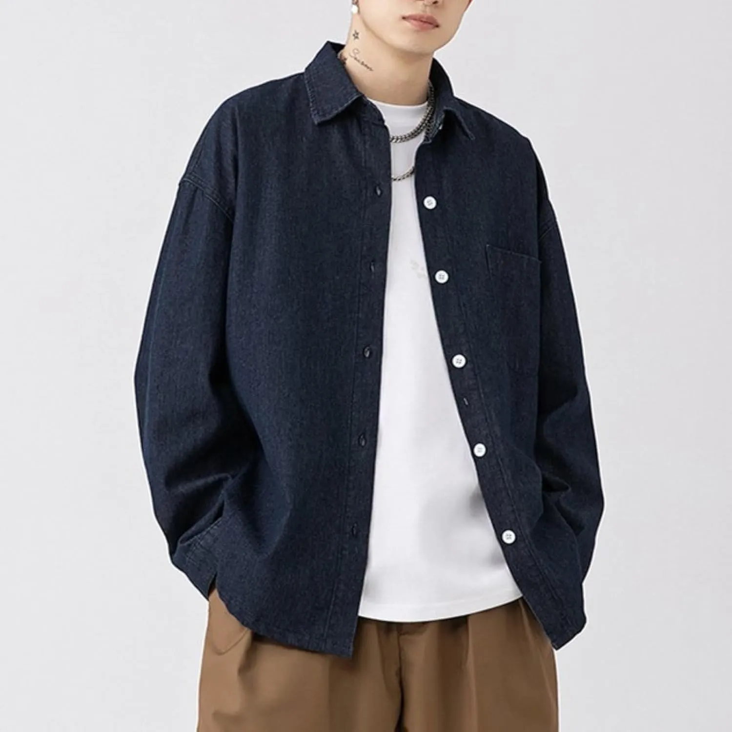 Couple Casual Denim Shirt Relaxed Fit Oversized Hip Hop Outerwear Classic Western Shirt Coat