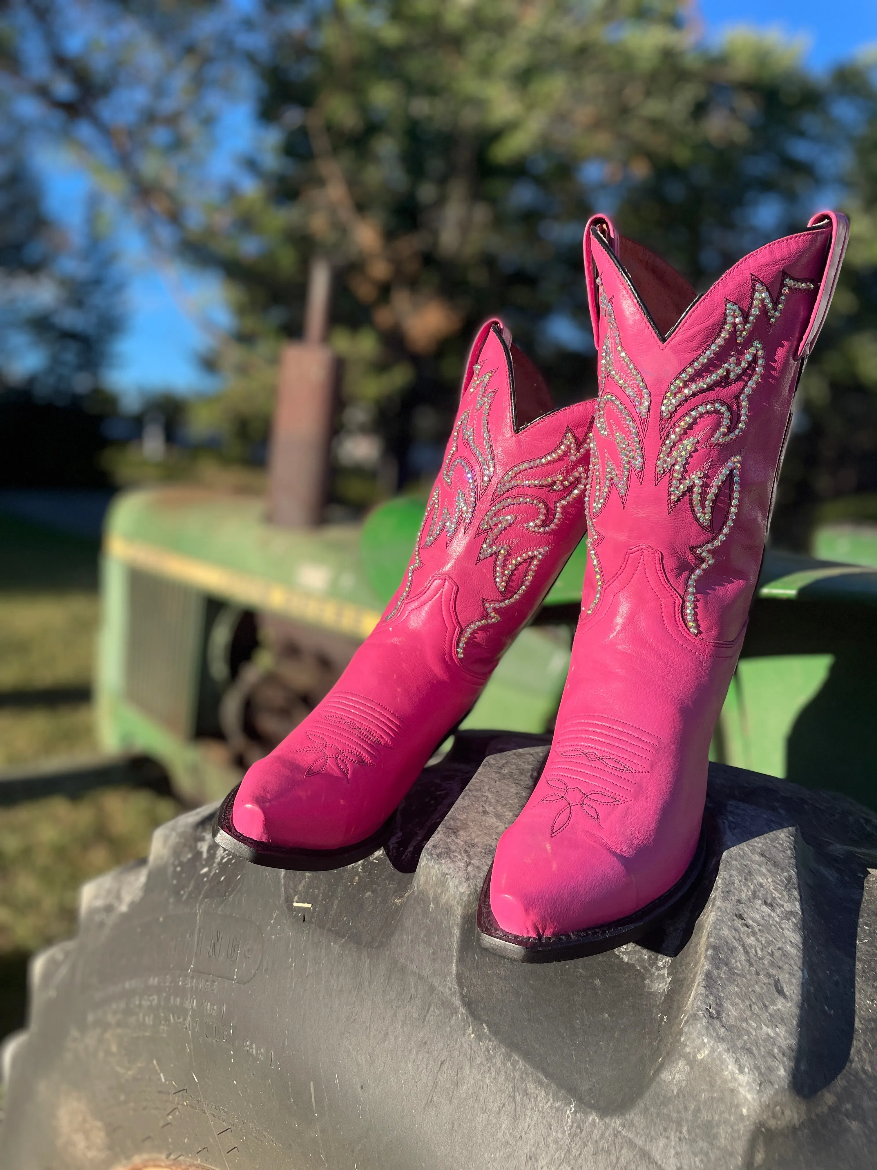 Dan Post Pink Cowboy Boots, Western Boots for Women, Sparkle Cowboy Boots