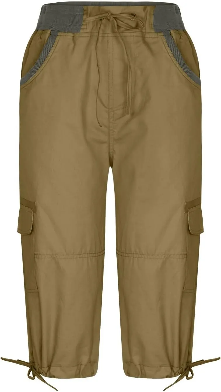 Elastic Waist Cargo Shorts for Women Summer Fashion Casual Travel Cropped Trousers Hiking Relaxed Multi-Pocket Shorts