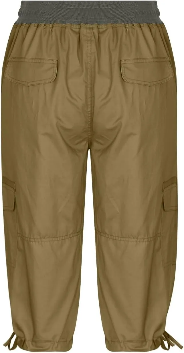 Elastic Waist Cargo Shorts for Women Summer Fashion Casual Travel Cropped Trousers Hiking Relaxed Multi-Pocket Shorts