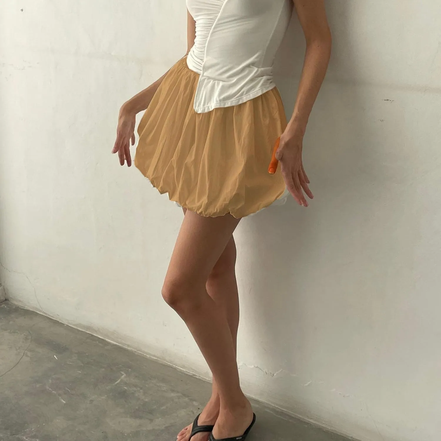 Engofs Women Y2k Bubble Ruffle Skirt Mini Hem Pleated Puffy Short Skirts Streetwear