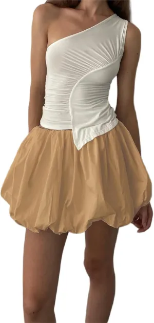 Engofs Women Y2k Bubble Ruffle Skirt Mini Hem Pleated Puffy Short Skirts Streetwear