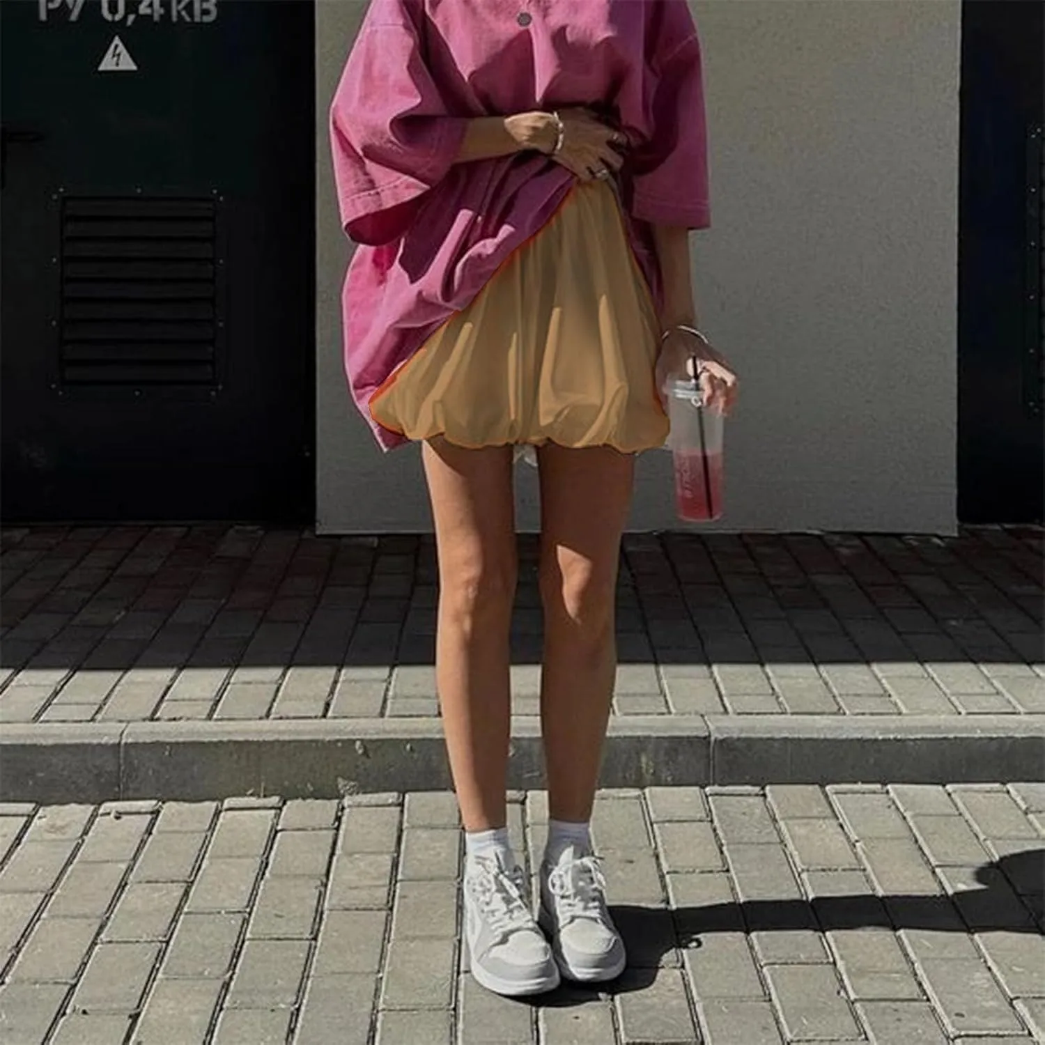 Engofs Women Y2k Bubble Ruffle Skirt Mini Hem Pleated Puffy Short Skirts Streetwear