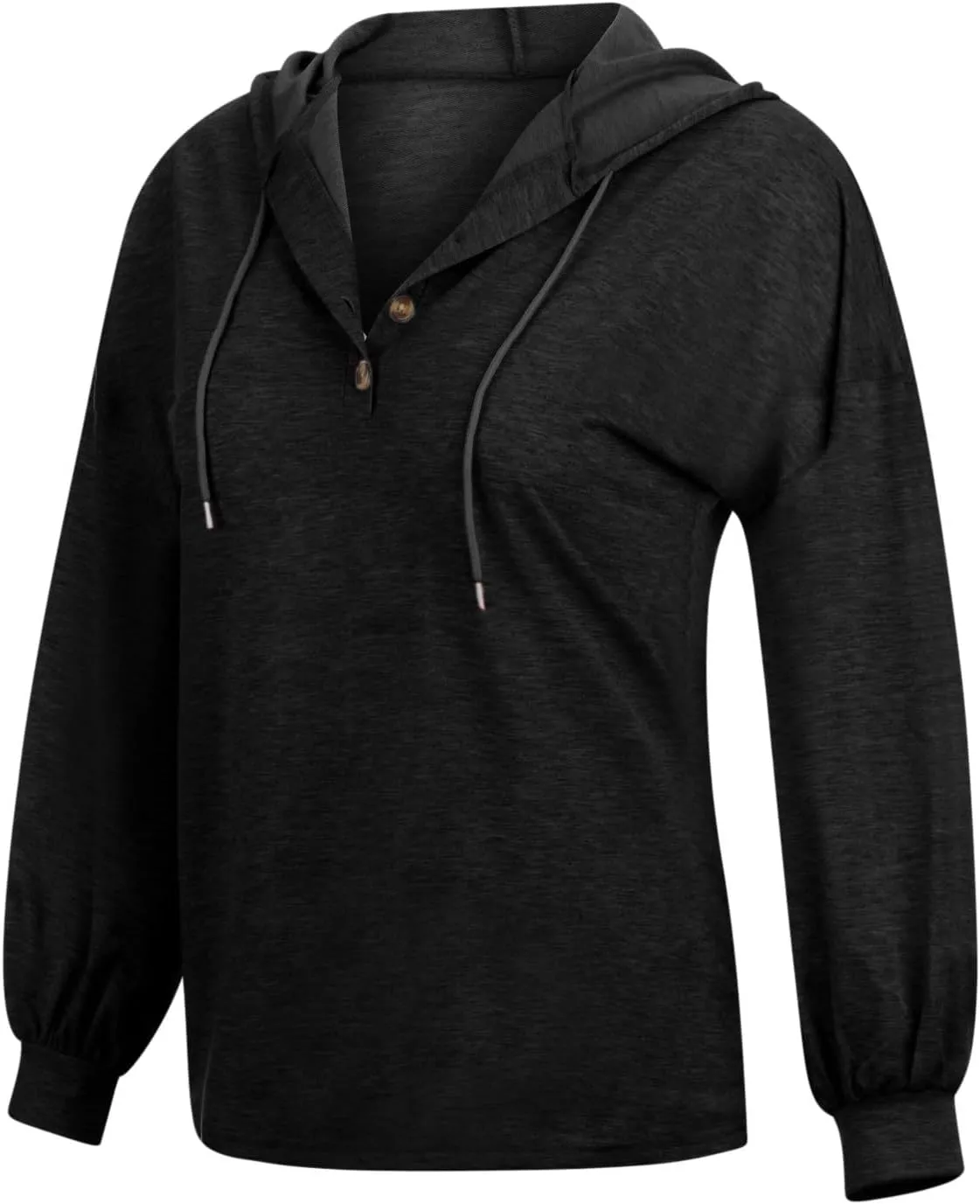 Fall Hoodies for Women Drawstring Button V Neck Long Sleeve Casual Pullover Sweatshirt Ribbed Cuff Hooded Shirts