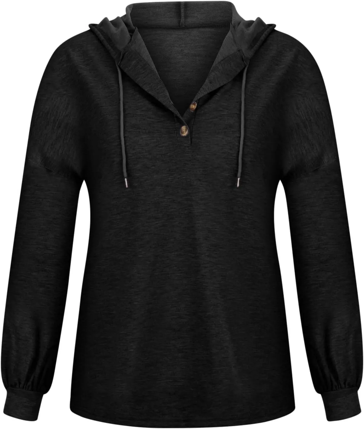 Fall Hoodies for Women Drawstring Button V Neck Long Sleeve Casual Pullover Sweatshirt Ribbed Cuff Hooded Shirts