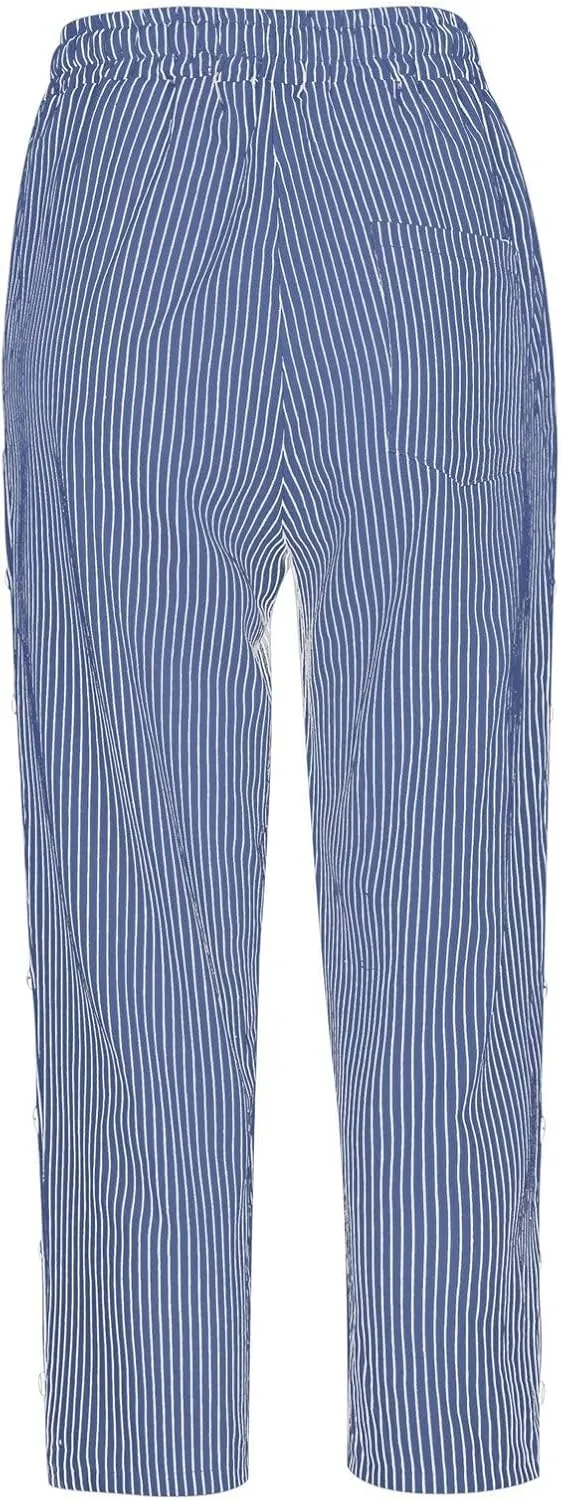 fanmpghleoo Pinstripe Pants Women Cropped Drawstring Striped Linen Pants Women Summer Casual Loose Linen Capris with Pockets