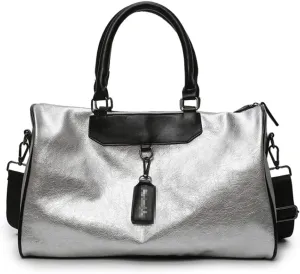 FEANG Gym Bag Silver Leather Sports Bag Gym Bag with Wet Pocket and Shoes Compartment Lightweight Travel Duffel Bag for Men and Women Gym Bags for Men (Color : Silver, Size : 46cm)
