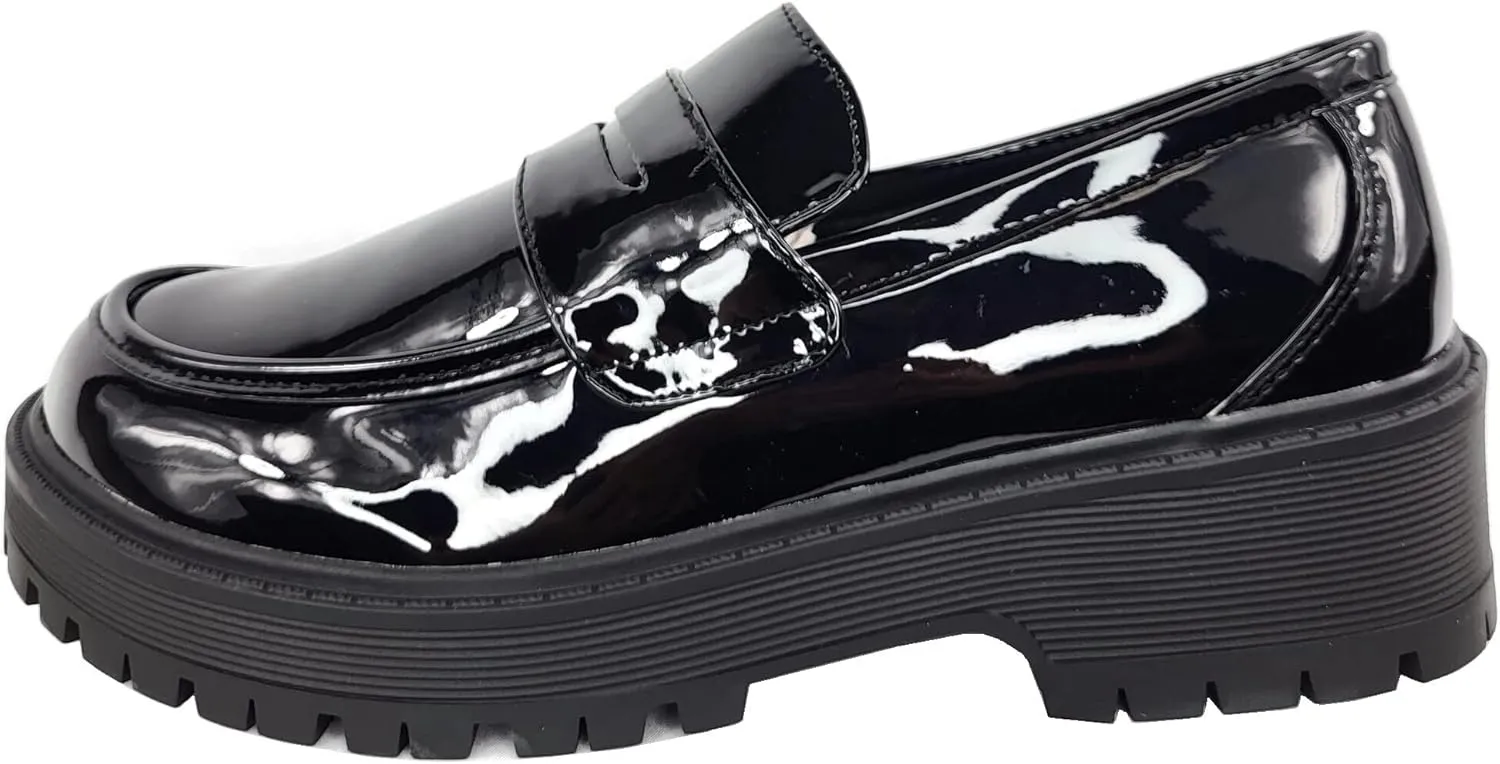 Forever Link Womens Slip On Loafer Chunky Chain Platform Heel