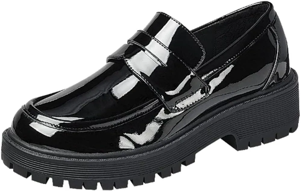 Forever Link Womens Slip On Loafer Chunky Chain Platform Heel