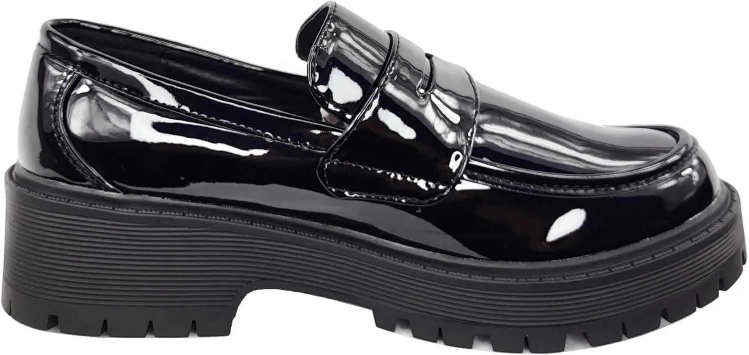 Forever Link Womens Slip On Loafer Chunky Chain Platform Heel