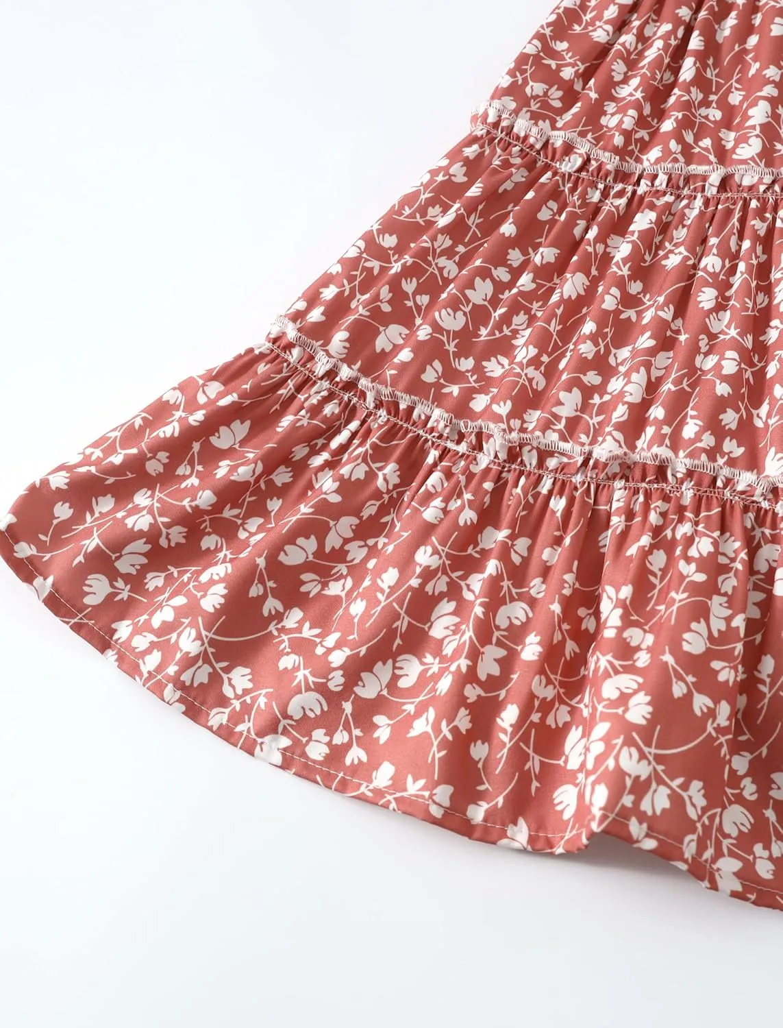 Girl Summer Dress Floral Ruffle Sleeve A Line Swing Casual Dresses Tie Back Cute Tiered Sundress 4-12Y