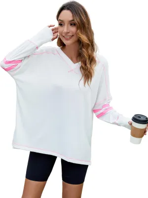 Gozoloma Women's Oversized Long Sleeve Tee Shirt Pullover Pull-on V Neck Basic Blouse Tunic Top with Thumbholes