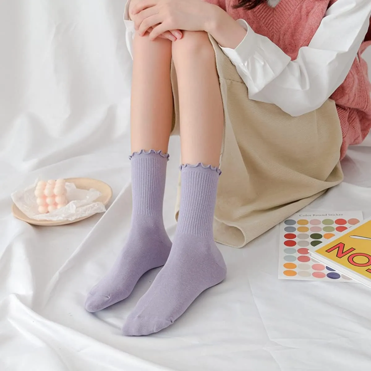 GuaziV Women's Ruffle Socks, Womens Fun Novelty Crew Colorful Fashion Casual Socks