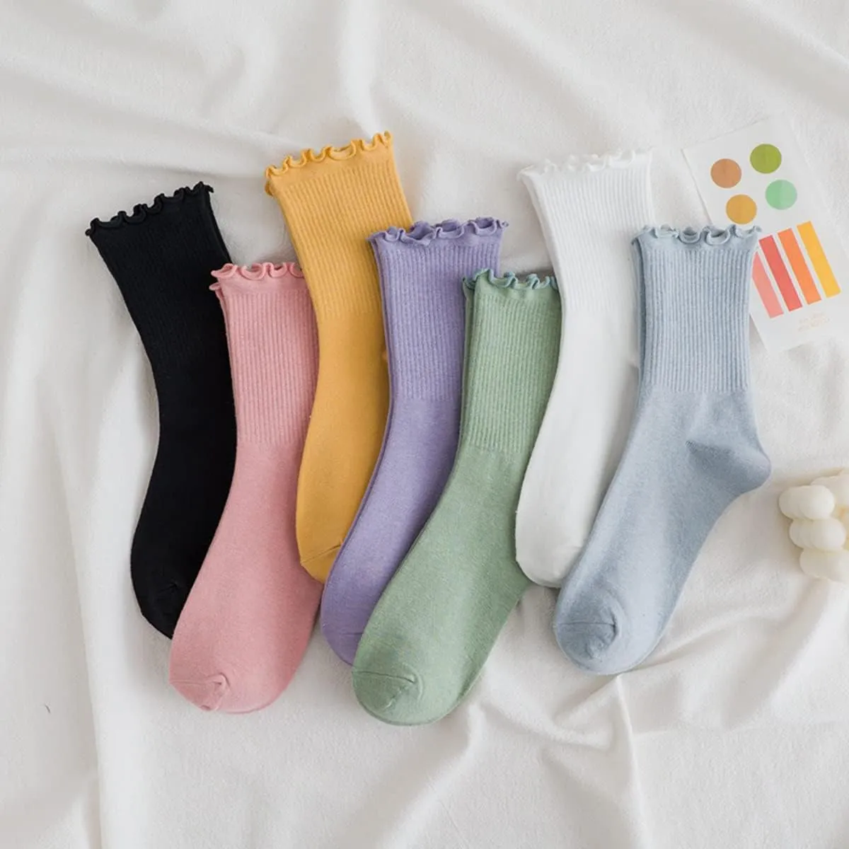 GuaziV Women's Ruffle Socks, Womens Fun Novelty Crew Colorful Fashion Casual Socks