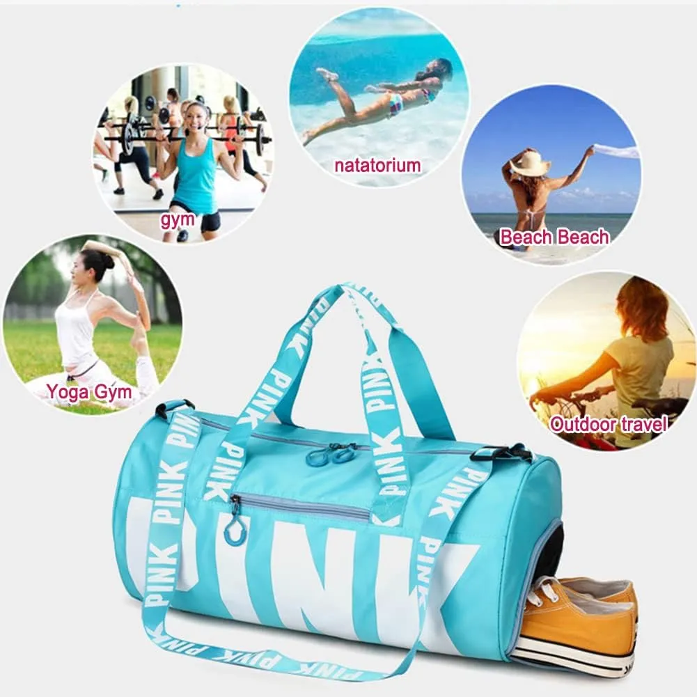 Gym Bag for Women Men, Duffle Shoulder Bags Sports Tote Bags, Waterproof Weekend Bags for Travel, Hiking, Workouts, Perfect for Mom's Gifts(White), Blue-1
