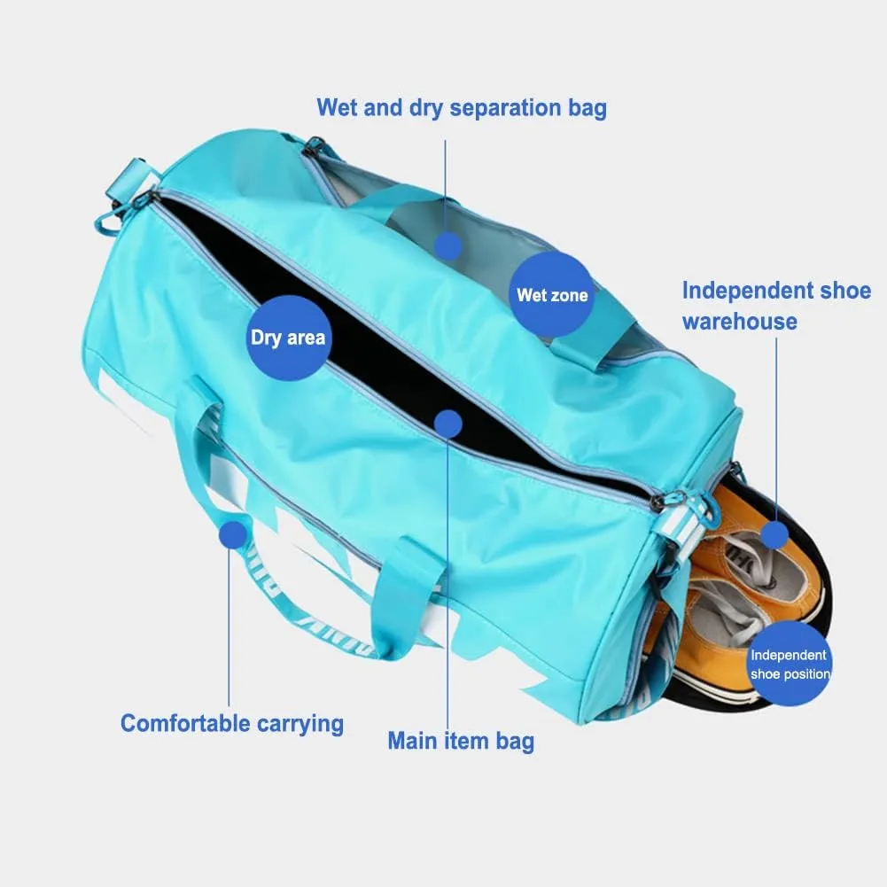 Gym Bag for Women Men, Duffle Shoulder Bags Sports Tote Bags, Waterproof Weekend Bags for Travel, Hiking, Workouts, Perfect for Mom's Gifts(White), Blue-1