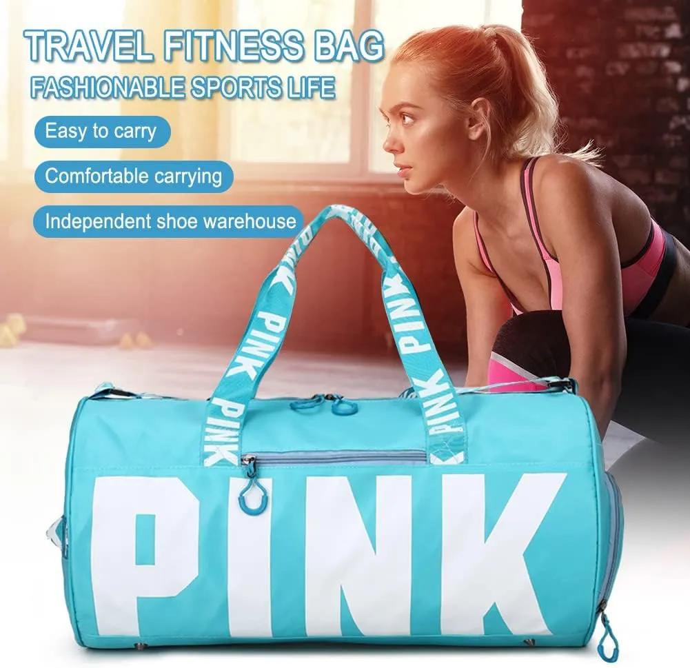 Gym Bag for Women Men, Duffle Shoulder Bags Sports Tote Bags, Waterproof Weekend Bags for Travel, Hiking, Workouts, Perfect for Mom's Gifts(White), Blue-1
