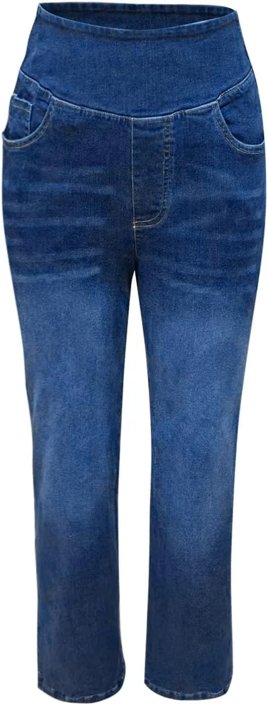 High Waist Wide Leg Jeans for Women Loose Stretch Denim Pant with Pocket Stylish Workout Travel Skinny Casual Outfits
