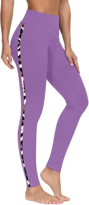 High-Waisted Stretch Yoga Pants for Women Leopard Printed Side Daily Sweatpants Stylish Casual Pant Suitable Exercise