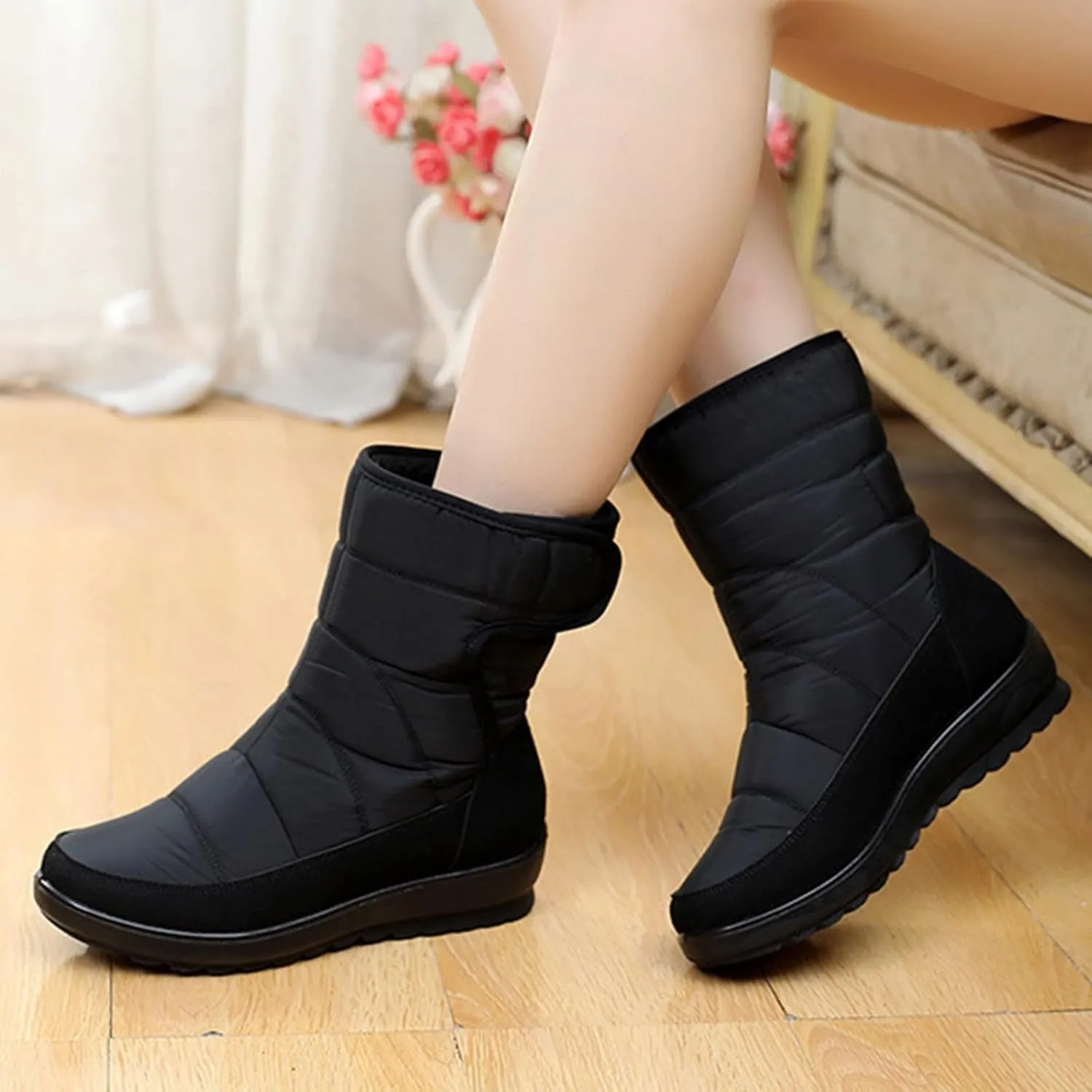 hlysgo Women's Wide Width Winter Ultra Warm Outdoor Anti-Slip Waterproof Ski Casual Snow Boots