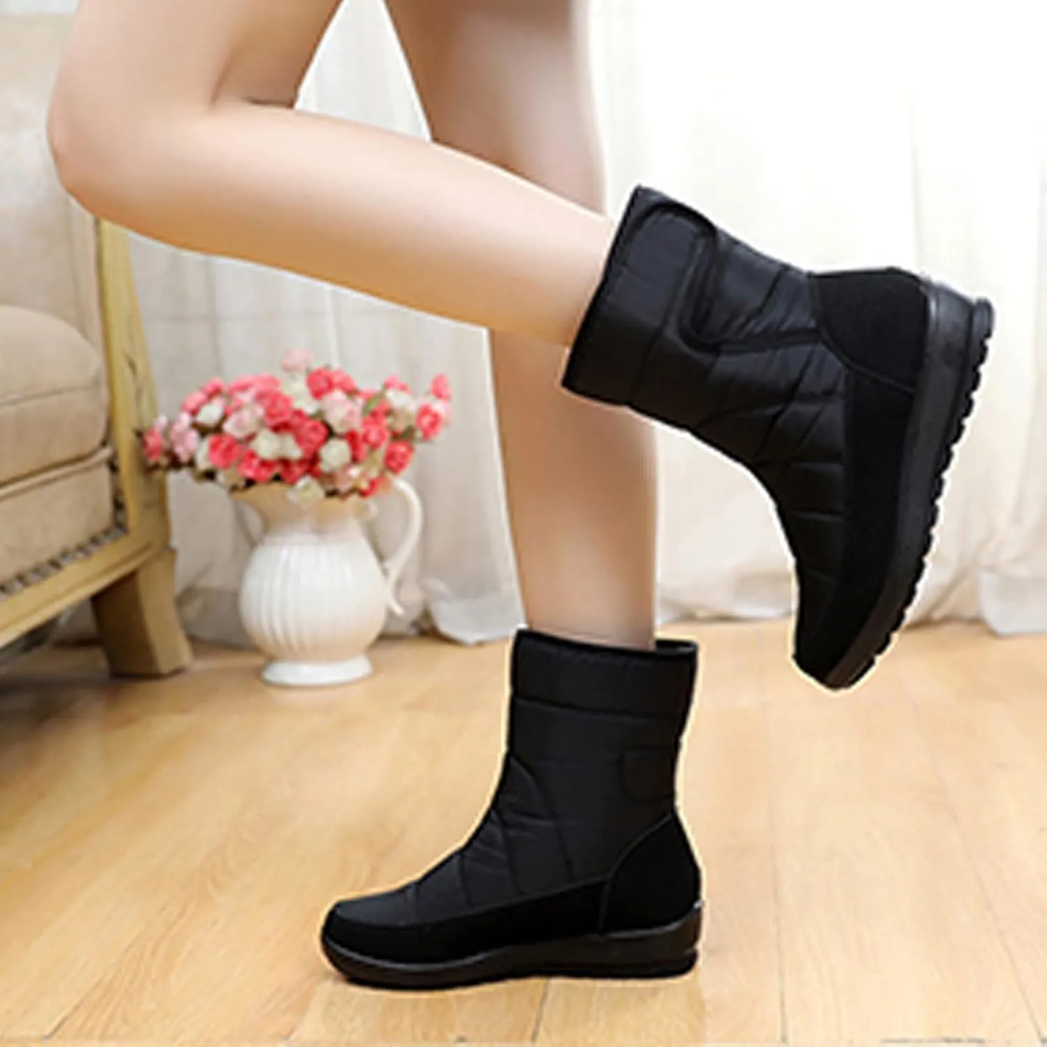 hlysgo Women's Wide Width Winter Ultra Warm Outdoor Anti-Slip Waterproof Ski Casual Snow Boots