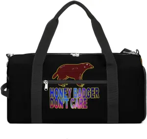 Honey-Badger Don T Care Gym Sport Bag Small Travel Duffel Bags Reusable Tote with Shoe Compartment for Men Women