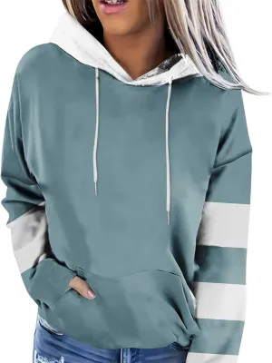 Hoodies for Women Casual Long Sleeve Color Block Tops Oversized Sweatshirts Cute Loose Fitted Pullover with Pockets
