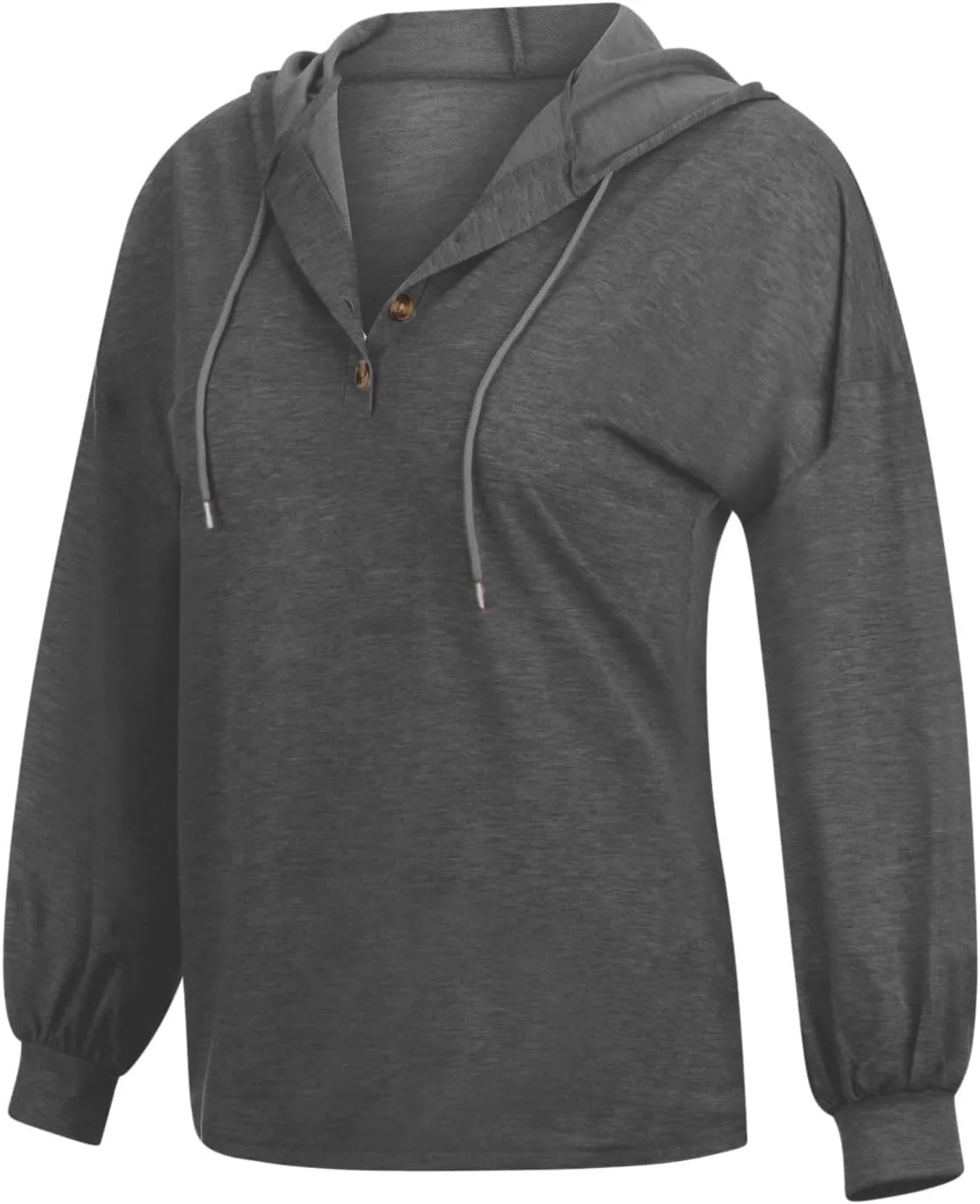 Hoodies for Women Drawstring Button V Neck Long Sleeve Casual Pullover Sweatshirt Hooded Office Work Fall Tops 2024