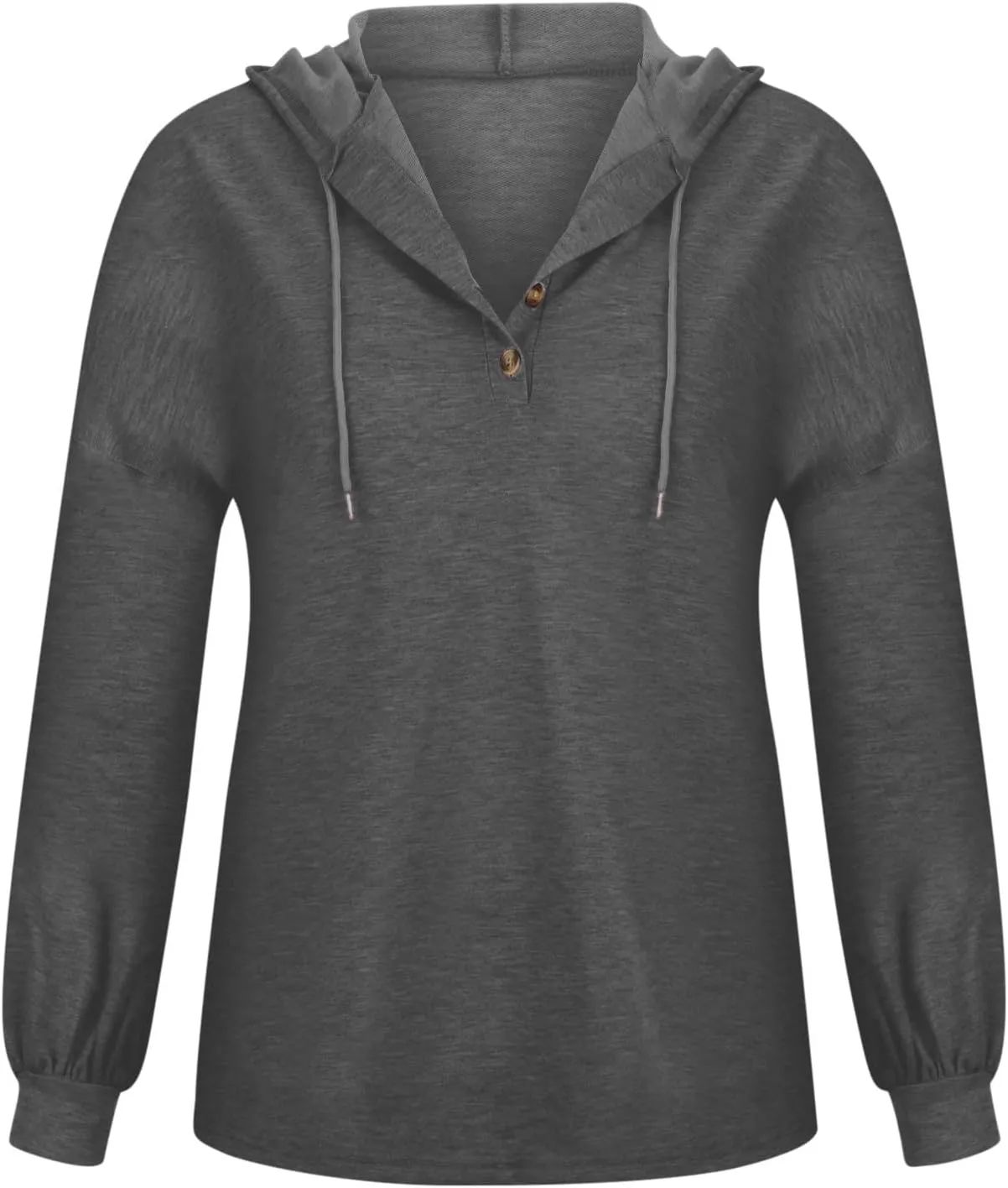 Hoodies for Women Drawstring Button V Neck Long Sleeve Casual Pullover Sweatshirt Hooded Office Work Fall Tops 2024