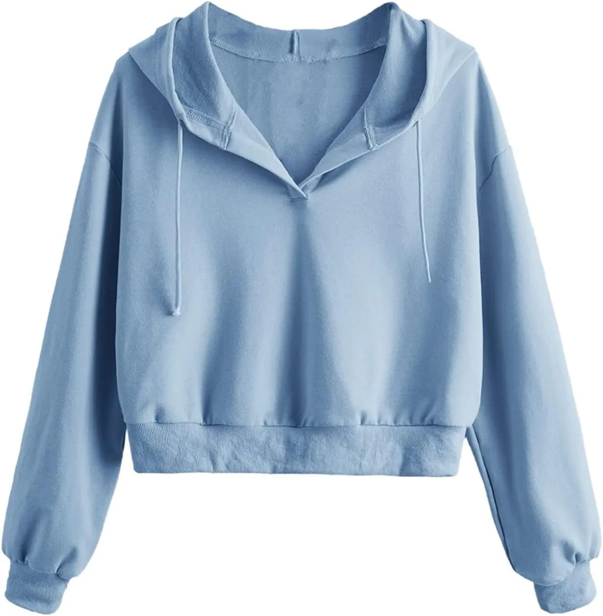 Hoodies For Women Long Sleeves Crew Neck Solid Color Drawstring Hood Cropped Hoodies Fashion Pullover Tops