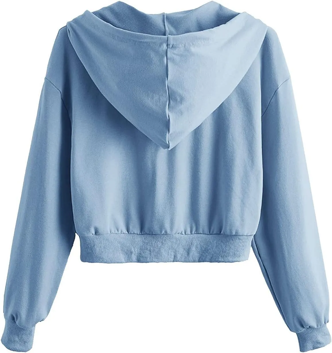 Hoodies For Women Long Sleeves Crew Neck Solid Color Drawstring Hood Cropped Hoodies Fashion Pullover Tops
