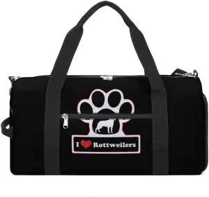 I Love Rottweilers Gym Sport Bag Small Travel Duffel Bags Reusable Tote with Shoe Compartment for Men Women