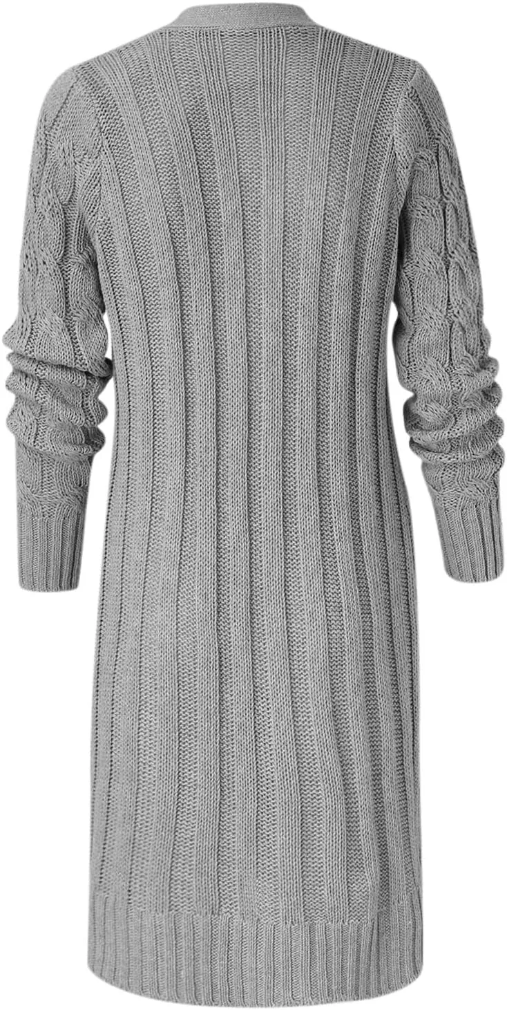 iLH Womens Autumn and Winter 2024 Cardigan New Long Fried Dough Cardigan Sweater Solid Button Pocket Cardigan Coat