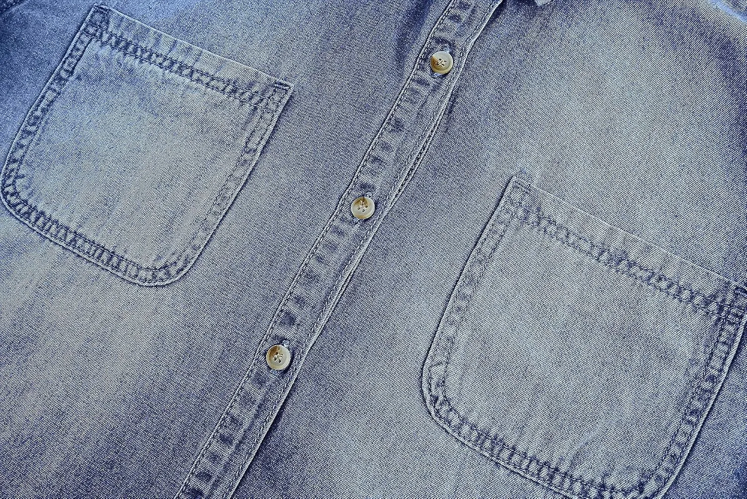 imesrun Womens Button Down Denim Shirt Chambray Casual Long Sleeve Collared Boyfriend Jean Jacket Shacket with Pockets