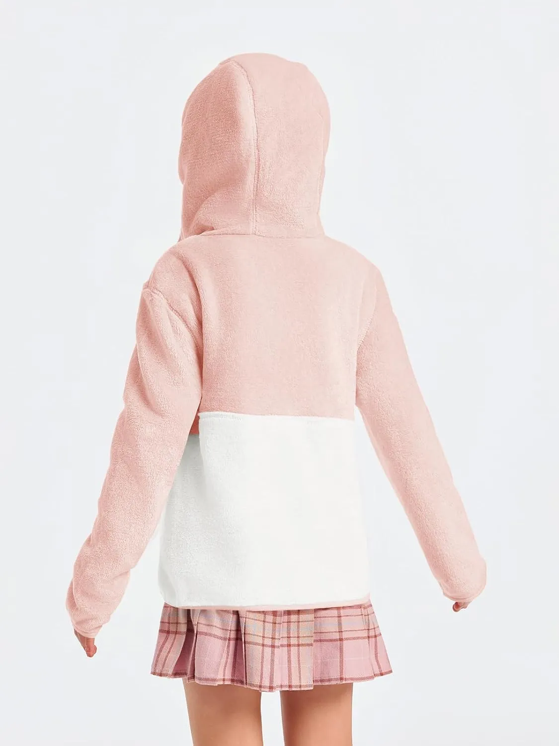 Imily Bela Girls Fuzzy Sherpa Hoodies Kids Trendy Fleece Color Block Half Zip Pullover Sweatshirt with Pocket