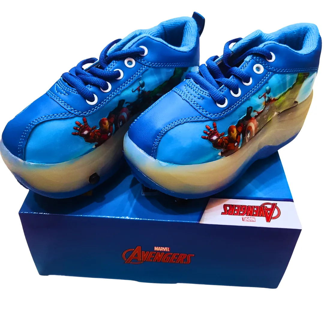 Kids' Avengers Blue Foldable Roller Skate Shoes - Sizes 28, 30, 32, 34, 36