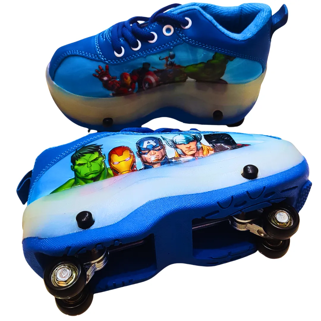 Kids' Avengers Blue Foldable Roller Skate Shoes - Sizes 28, 30, 32, 34, 36